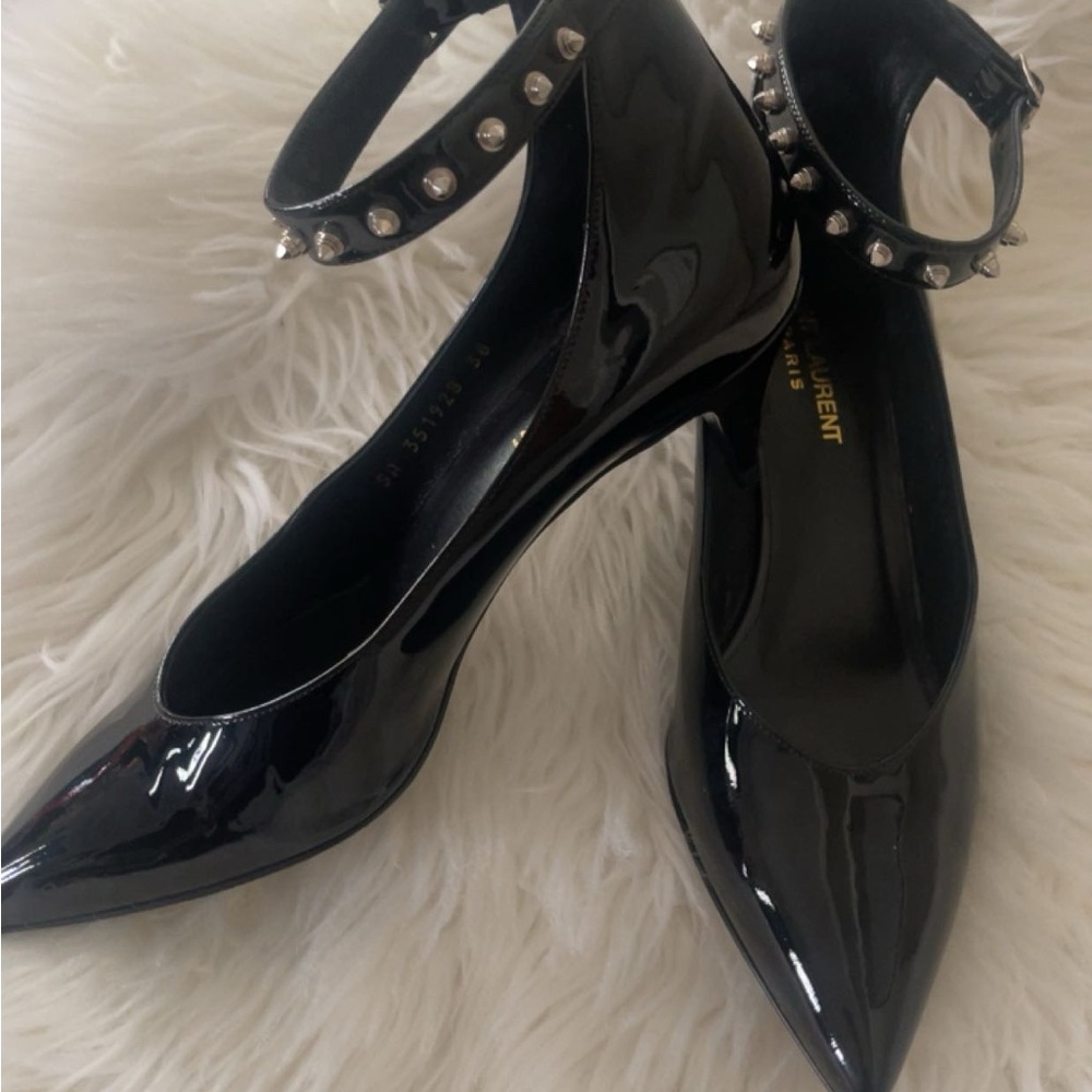 Saint Laurent Black Patent Leather Studded Heels